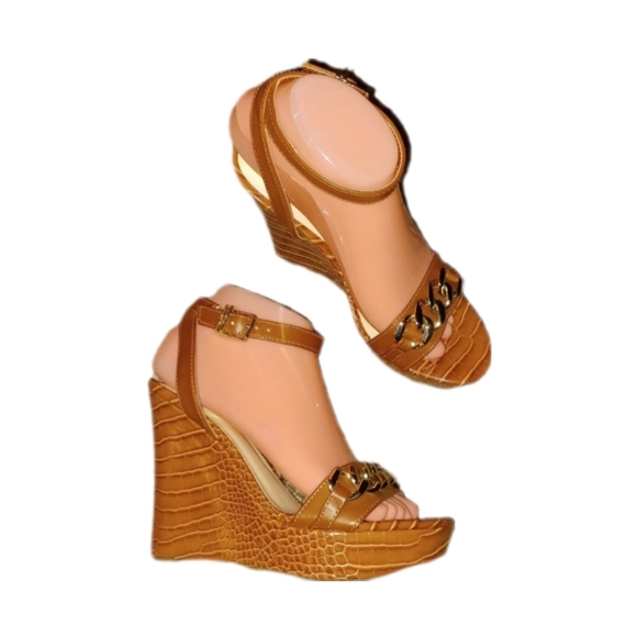 Guess Women's Caramel Brown Wedge Sandals - Picture 3 of 4